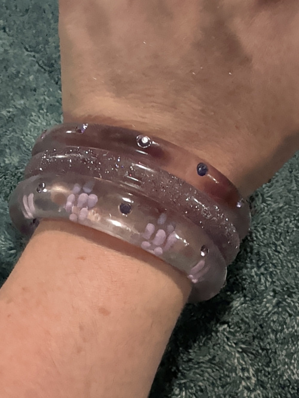 Splendette "Miss Victory Violet" Purple Translucent Glitter Rhinestone Bangles